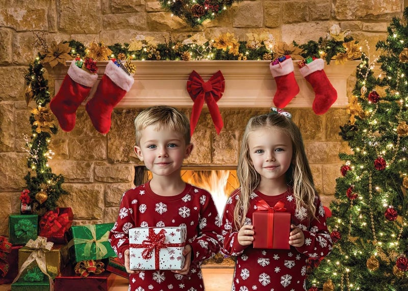 CHAIYA 7x5ft Christmas Photography Backdrops Christmas Fireplace Theme Backdrop Xmas Party Supplies Photo Background - Image 3